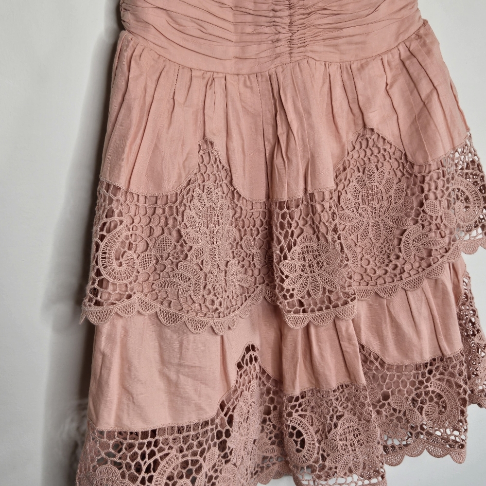 Ulla Johnson Savannah Halter Mini Dress Peach Lace Tiered Boho Romantic - Picture 6 of 12